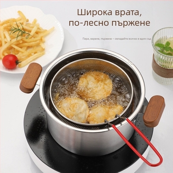 304 неръждаема стомана Многофункционален съд за домашна употреба – пържене и готвене на пара, с двойни дръжки и капак от закалено стъкло, с едно дъно
