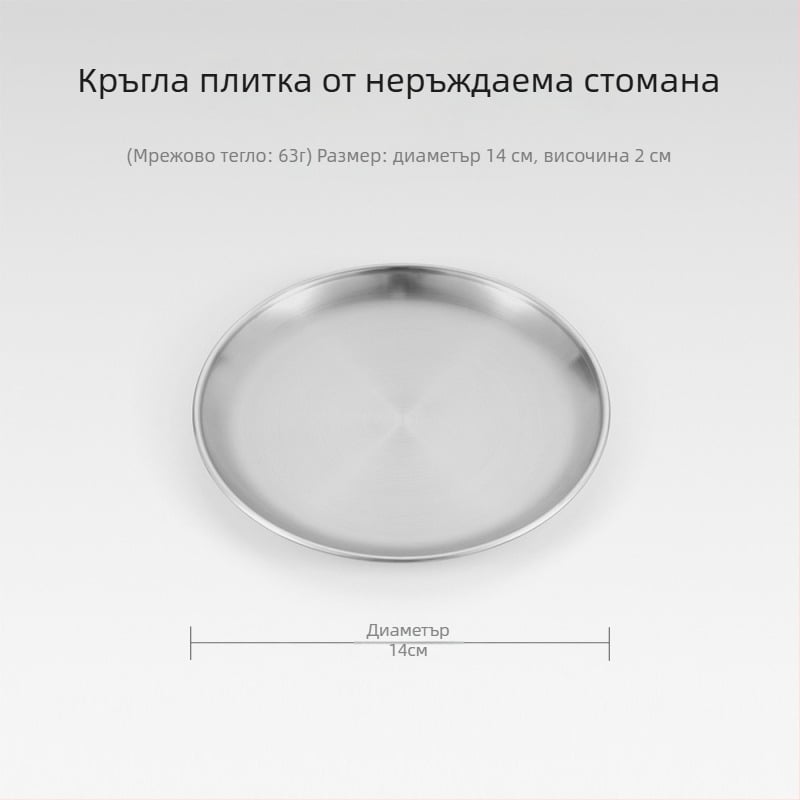 Портативни чинии за пикник от неръждаема стомана – петчленен комплект кръгли плитки чинии за къмпинг и барбекю, устойчиви на топлина