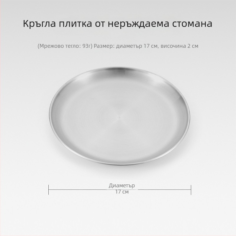 Портативни чинии за пикник от неръждаема стомана – петчленен комплект кръгли плитки чинии за къмпинг и барбекю, устойчиви на топлина