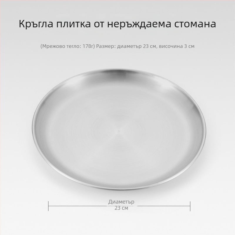 Портативни чинии за пикник от неръждаема стомана – петчленен комплект кръгли плитки чинии за къмпинг и барбекю, устойчиви на топлина