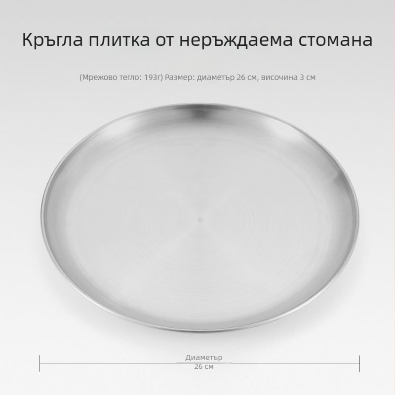 Портативни чинии за пикник от неръждаема стомана – петчленен комплект кръгли плитки чинии за къмпинг и барбекю, устойчиви на топлина