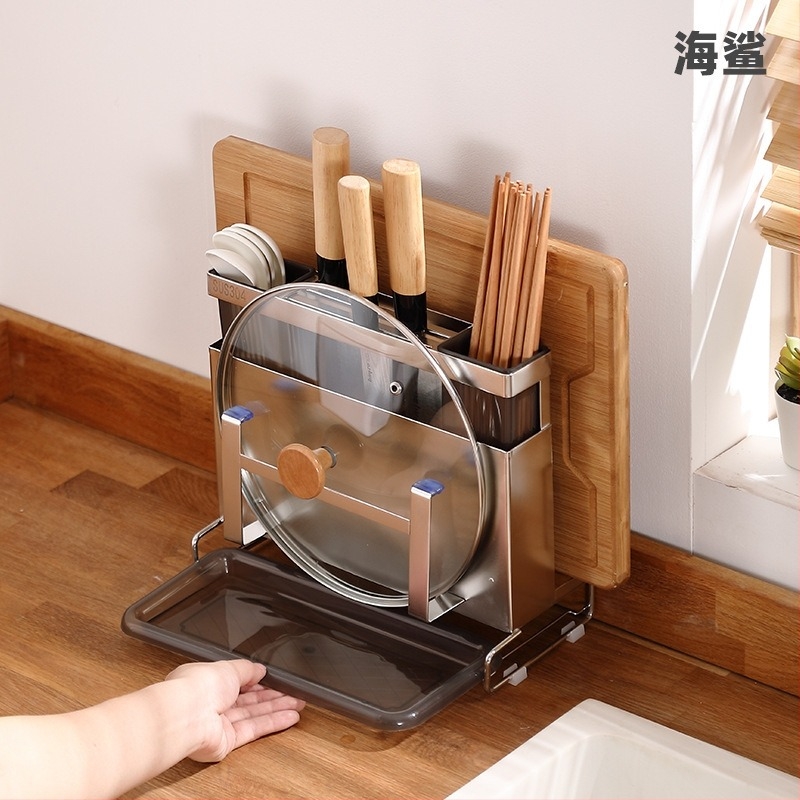 Държач за ножове и поставка за дъски за рязане от неръждаема стомана, кухненски плот, мобилен, без монтаж