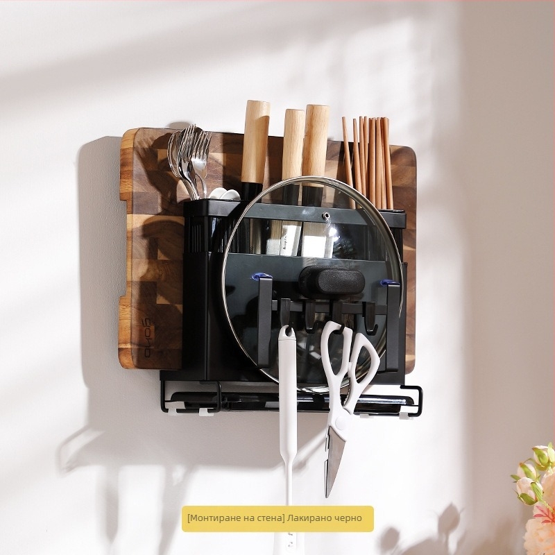 Държач за ножове и поставка за дъски за рязане от неръждаема стомана, кухненски плот, мобилен, без монтаж