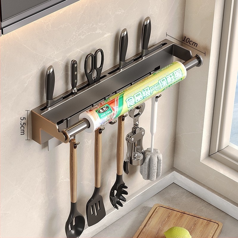 Стенно монтиран държач за ножове от неръждаема стомана, мултифункционално кухненско съхранение, стил модерен китайски