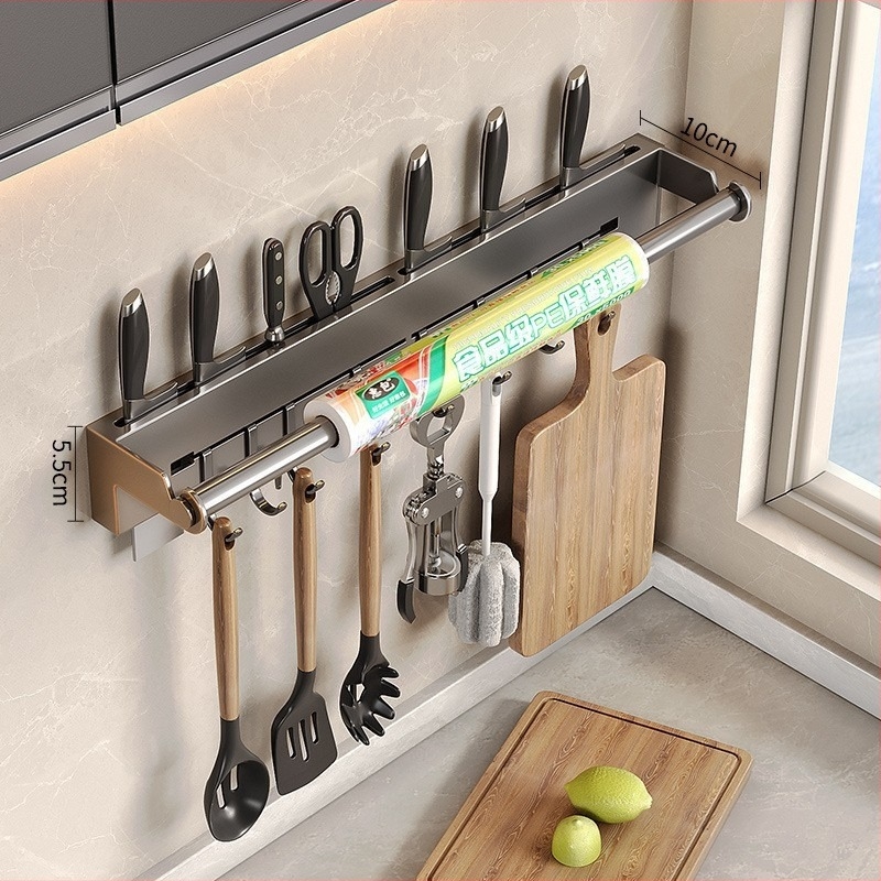 Стенно монтиран държач за ножове от неръждаема стомана, мултифункционално кухненско съхранение, стил модерен китайски