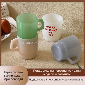 Корейски стил термоустойчива стъклена чаша с дръжка, ръчно изпичана цилиндрична форма, 300 г