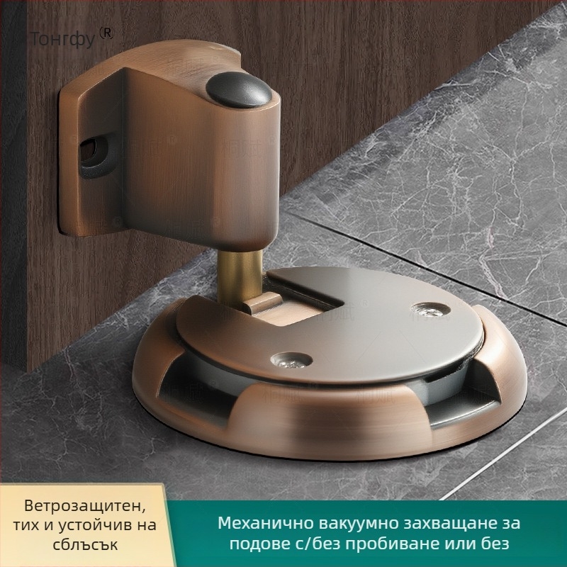 Подов държач за врата с всмукване, автоматично управление, цинкова сплав, електроплакирано покритие, монтиран на пода, модерен стил