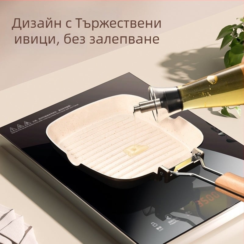 Тиган за пържене от алуминиева сплав, незалепващо керамично покритие, съвместим с индукционни котлони, дълбочина 3,5 см, тегло 830 г