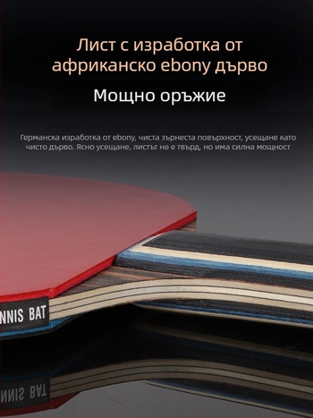 Тенис ракетка за тенис на маса с дълга дръжка, директен удар, адхезивна гума, многоматериален борд (Poplar, basswood, ebony, teak) за начинаещи