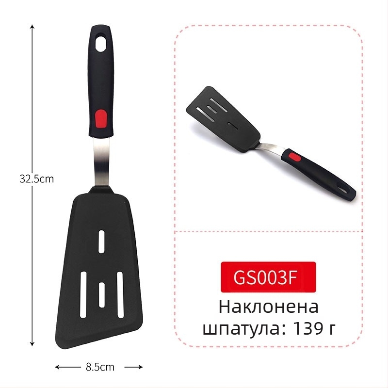 Teppanyaki силиконова шпатула с корпус от пружинна стомана и пластмасова дръжка; неплъзгаща се, термоустойчива, антиизгаряща.