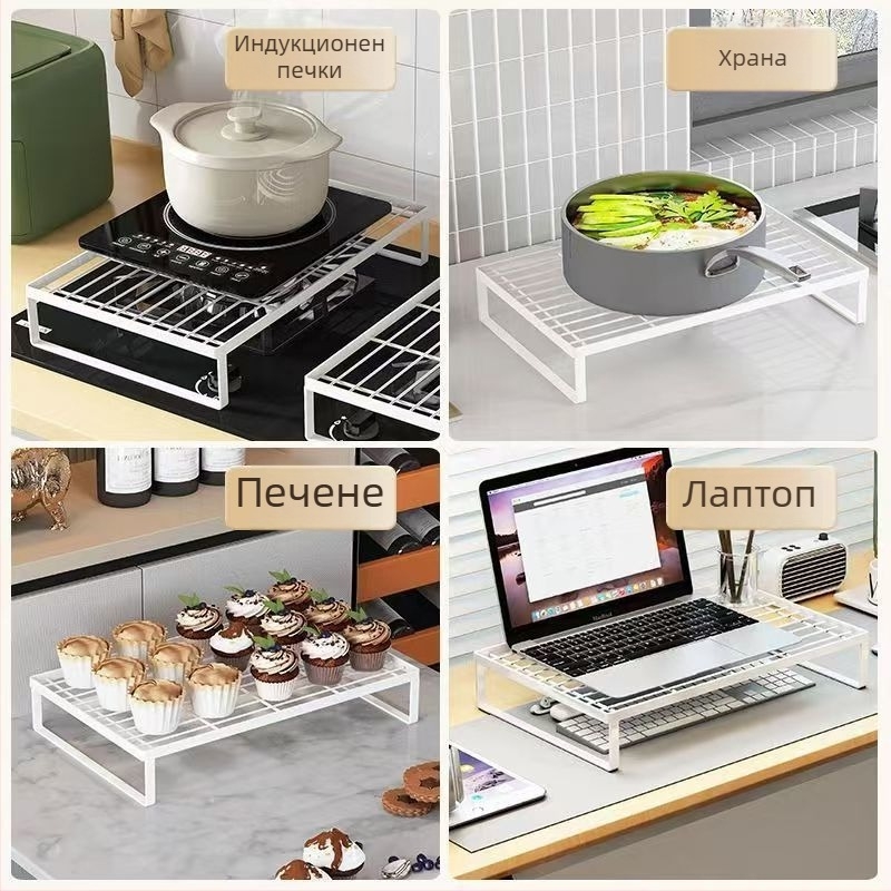 Кухненски рафт за котлон, стенен монтаж, въглеродна стомана, прост и модерен стил, без монтаж