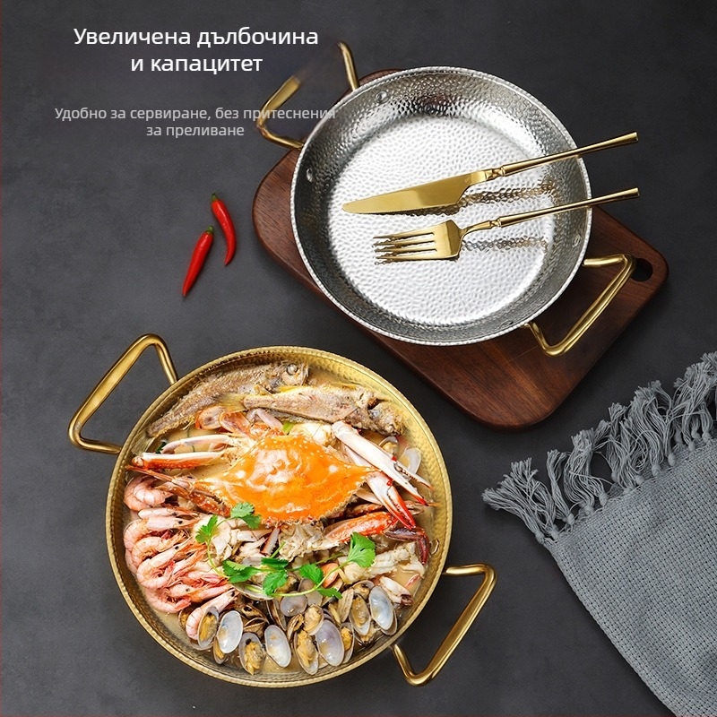 Тиган от неръждаема стомана с двойно ухо, 304 неръждаема стомана, индукционна съвместимост, покритие против залепване