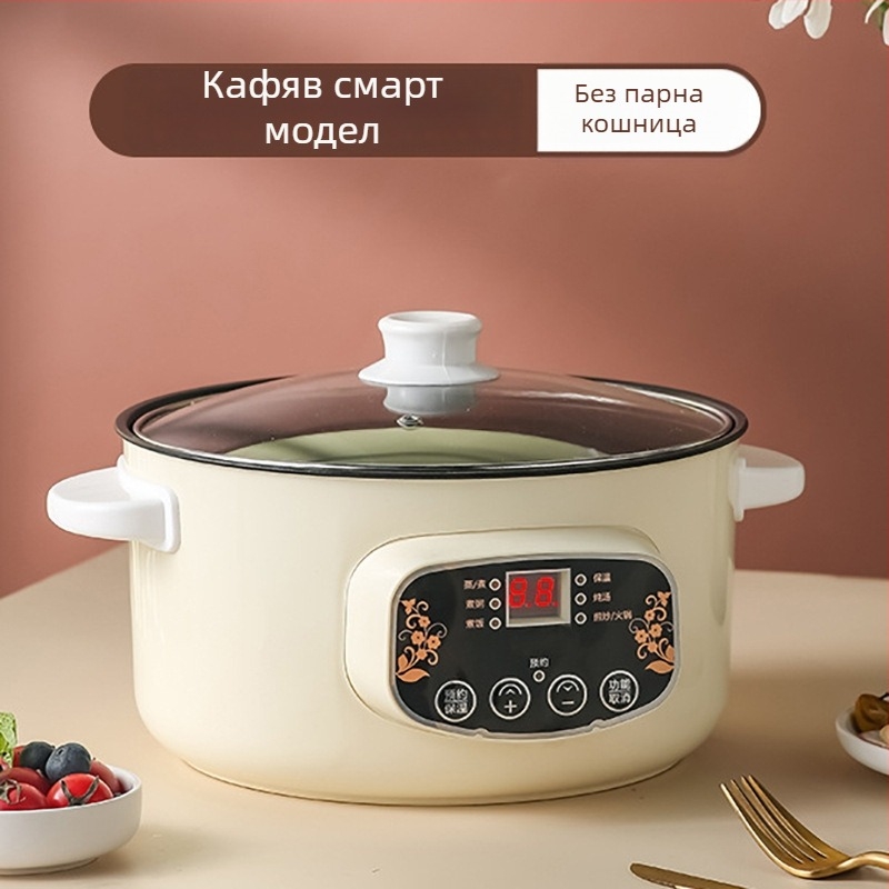 Електрическа мултифункционална тенджера за готвене, 1000–1200 W, обем 2–3 л, LCD дисплей, таймер, регулатор на температурата и защита срещу пресъхване