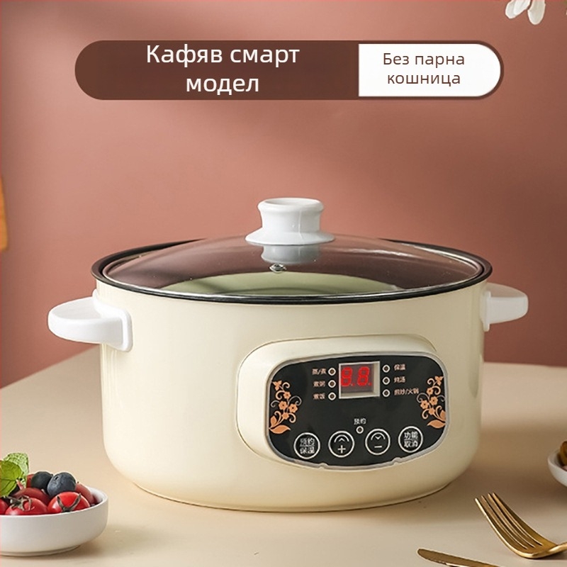 Електрическа мултифункционална тенджера за готвене, 1000–1200 W, обем 2–3 л, LCD дисплей, таймер, регулатор на температурата и защита срещу пресъхване