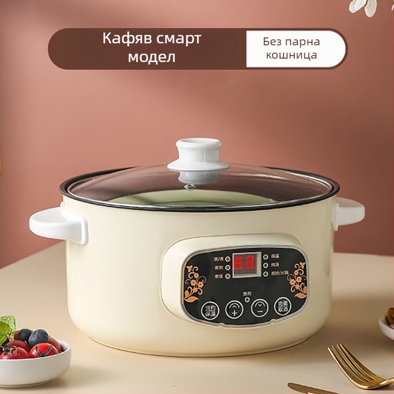 Електрическа мултифункционална тенджера за готвене, 1000–1200 W, обем 2–3 л, LCD дисплей, таймер, регулатор на температурата и защита срещу пресъхване