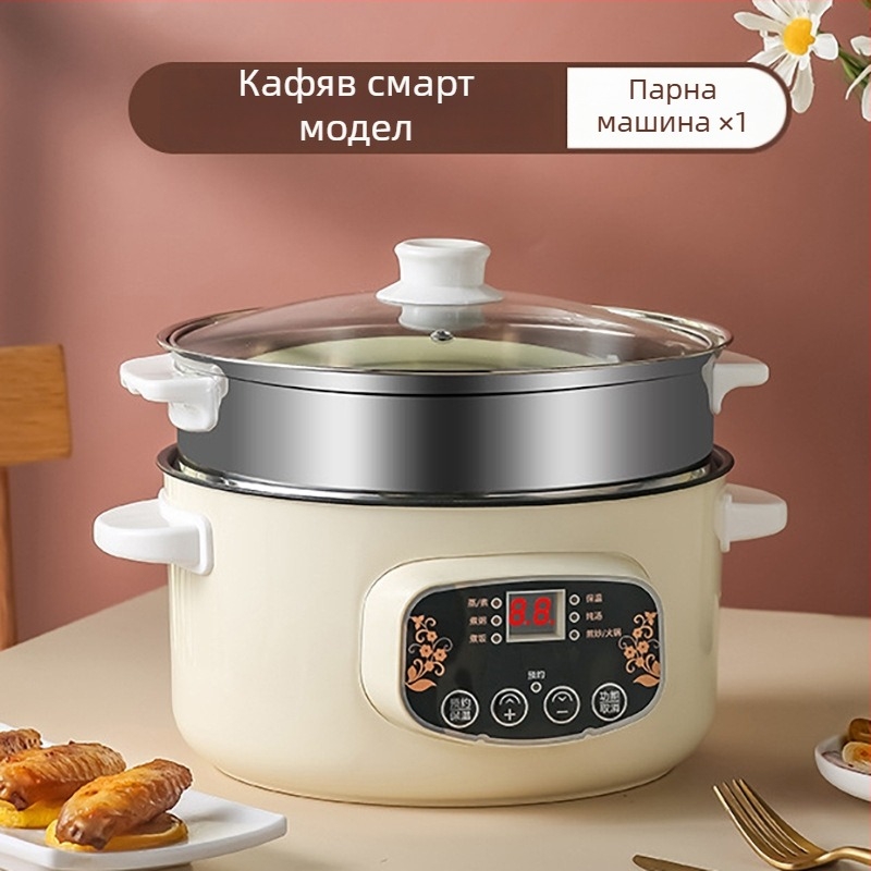 Електрическа мултифункционална тенджера за готвене, 1000–1200 W, обем 2–3 л, LCD дисплей, таймер, регулатор на температурата и защита срещу пресъхване