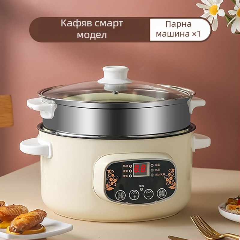 Електрическа мултифункционална тенджера за готвене, 1000–1200 W, обем 2–3 л, LCD дисплей, таймер, регулатор на температурата и защита срещу пресъхване