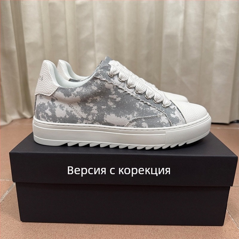 Спортно-елегантни обувки за мъже и жени, с дебел под, връзки, платнен горен, гумена подметка, PU стелка