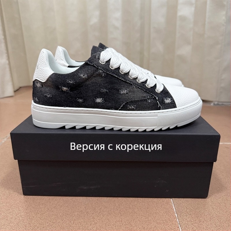 Спортно-елегантни обувки за мъже и жени, с дебел под, връзки, платнен горен, гумена подметка, PU стелка