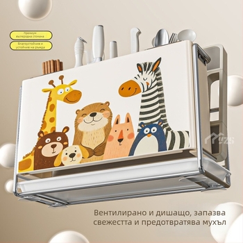 Държач за ножове, държач за пръчки и дъска за рязане; стенен кухненски организатор с интегриран двуфункционален сушилен държач; въглеродна стомана