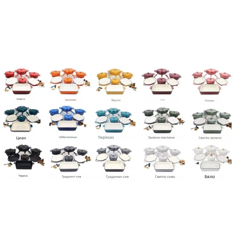 Сет съдове от емайлиран чугун, 7 части, термоизолация, незалепващи, чугунен капак, модел FP0102