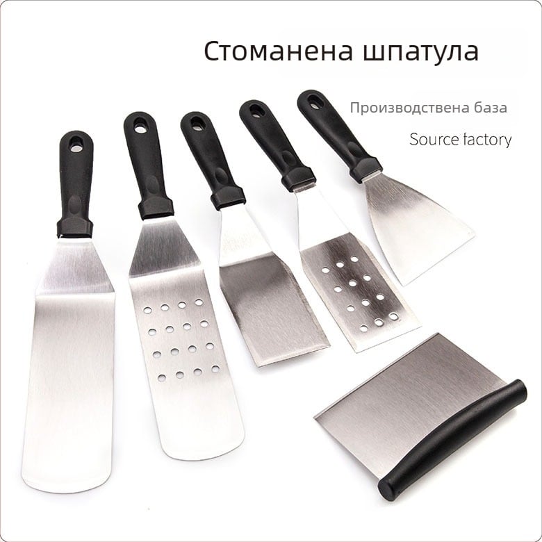 Неръждаема стомана Teppanyaki шпатула сет за открито барбекю — модерен минималистичен дизайн, включва шпатули за пържоли и палачинки, персонализируеми