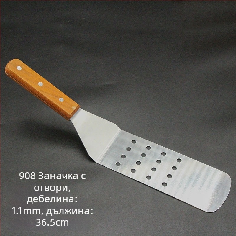 Комплект шпатули за teppanyaki със дървени дръжки, шпатули от неръждаема стомана – висока топлоустойчивост, антиизгаряне, прибори за грил