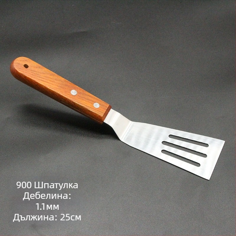 Комплект шпатули за teppanyaki със дървени дръжки, шпатули от неръждаема стомана – висока топлоустойчивост, антиизгаряне, прибори за грил