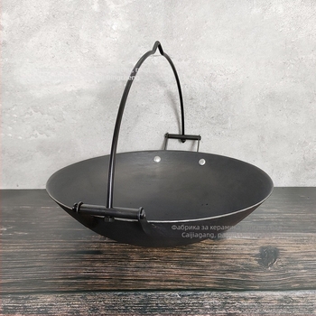 Традиционен висящ чугунен тиган за яхнии – китайски стил, без покритие, едно дъно, съвместим с газова печка