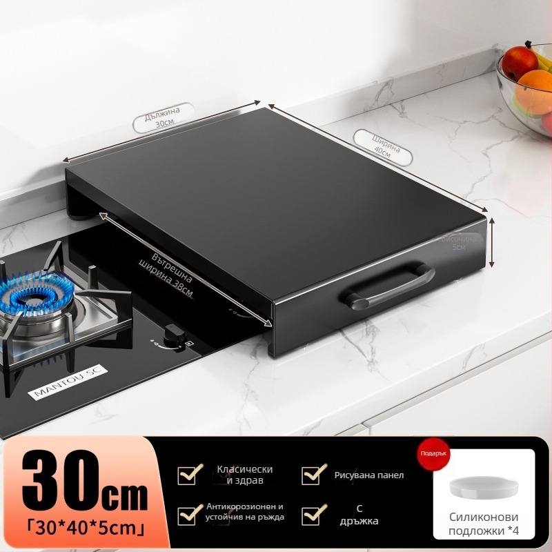 Стенно висяща етажерка за газова печка и индукционен котлон, въглеродна стомана, Nordic стил, Home Bailey