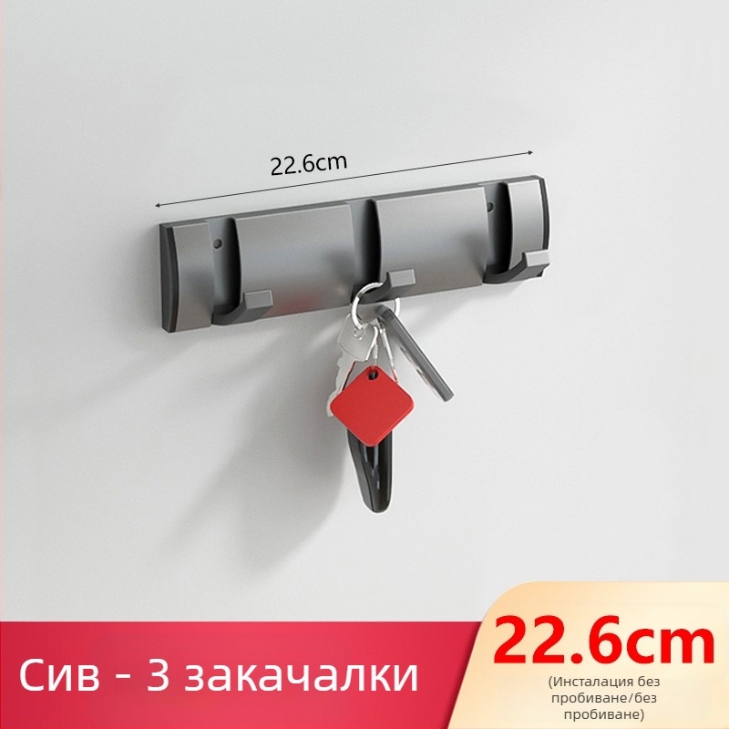 Скрита закачалка за врата за антре/гардероб — стенна сгъваема закачалка за палта и шапки, без пробиване — Space Aluminum, 444 g, Nano sandblasting, Светъл лукс, EU CE сертификация