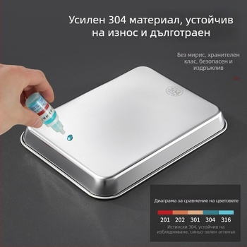 Плоска тава от неръждаема стомана 304, правоъгълна, модерен минималистичен стил, с филтърна мрежа за контрол на мазнините и дренаж
