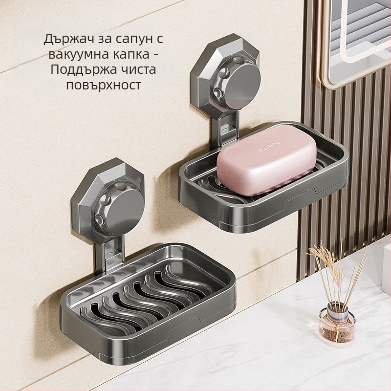 Стенен сапунник със силно вакуумно закрепване; пластмасов; марка Easy to recognize hardware; подходящ за баня