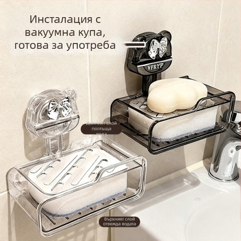 Стенен държач за сапун с вакуумна чашка, пластмасова дренажна поставка, персонализируем