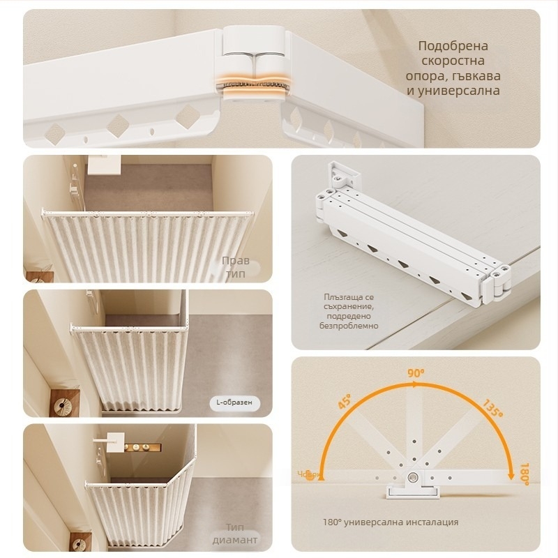 Без пробиване, сгъваема пръчкова душ завеса и баня преграда, водоустойчива и мухълоустойчива, разтегателен сушилник, полиестер