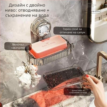 Сапунник за стена с присоска, без пробиване, пластмасов, 200 бр. в кутия