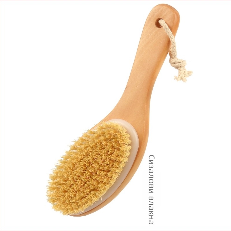 Четка за баня за тяло и масаж с дървена дръжка във формата на кокоши крак, лотосови четинки, ексфолиация и масаж
