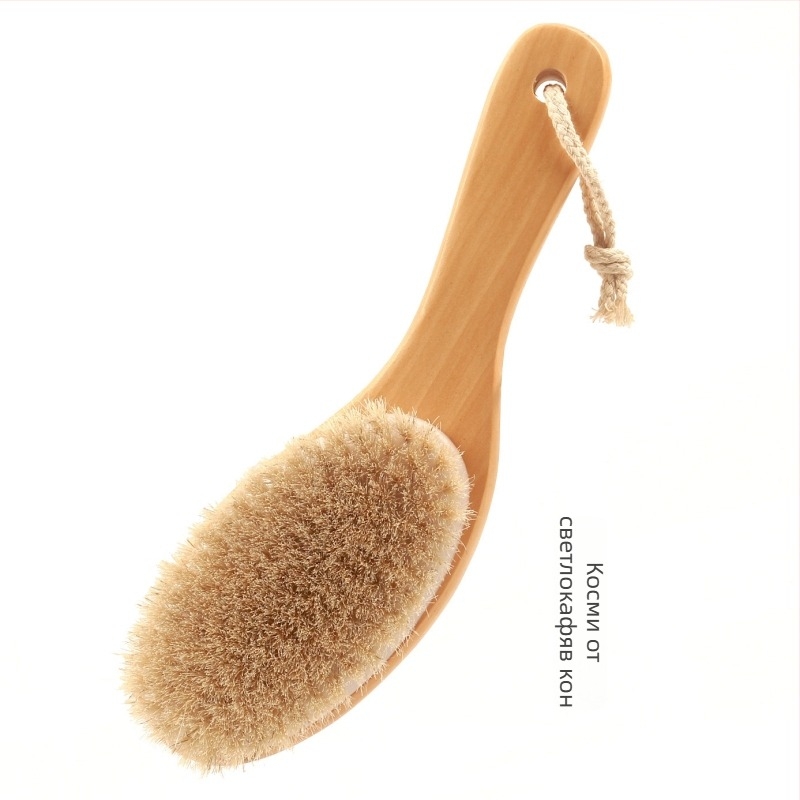 Четка за баня за тяло и масаж с дървена дръжка във формата на кокоши крак, лотосови четинки, ексфолиация и масаж