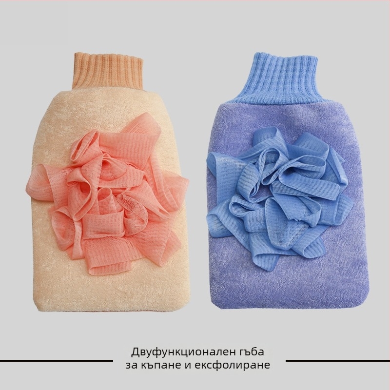 Двустранна ръкавица за ексфолиация за баня – силен двустранен скраб за гръб, домашна употреба, безболезнено почистване на кожата