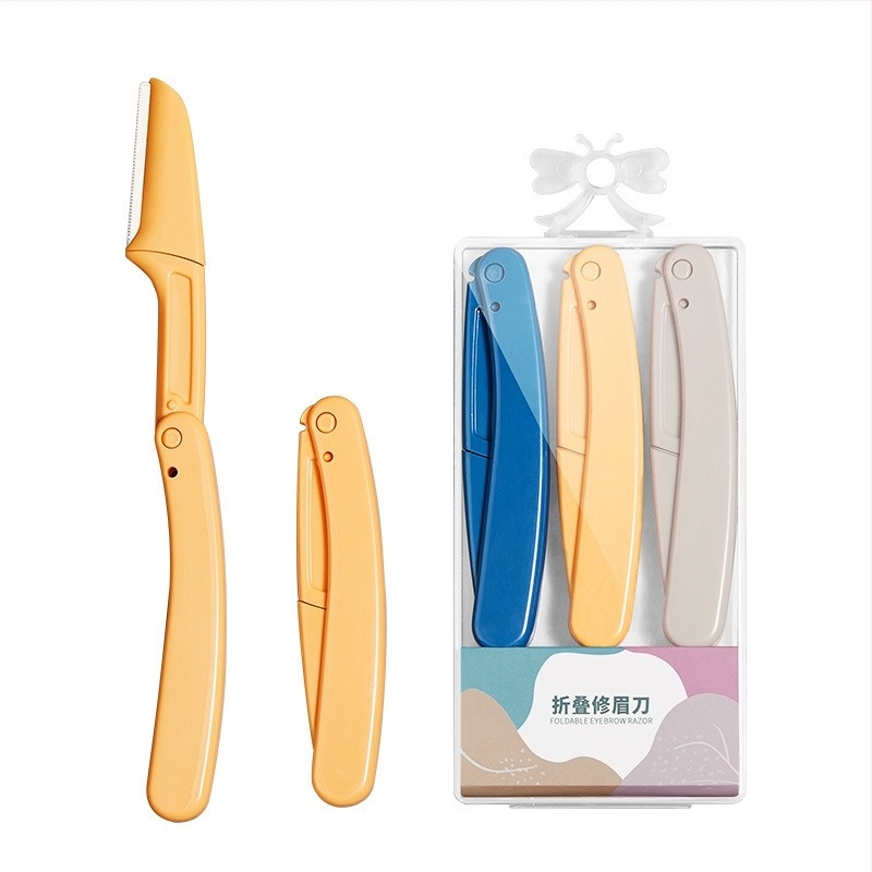 Нож за оформяне на вежди, сгъваем, неръждаема стомана, пакет от три броя, модел Q001