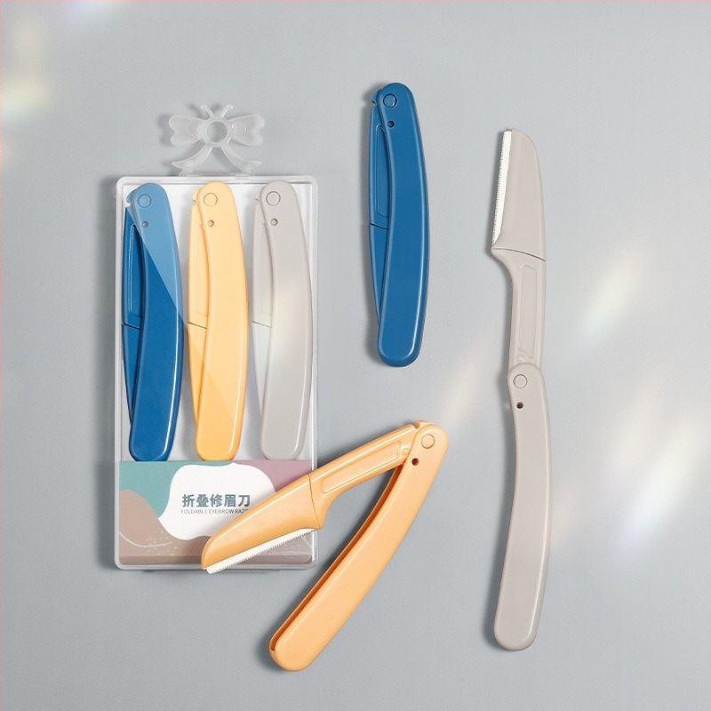 Нож за оформяне на вежди, сгъваем, неръждаема стомана, пакет от три броя, модел Q001