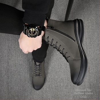 Мъжки ботуши Мартин - високи, дишащи, горна част от естествена кожа, подметка от гума, подплатени флис