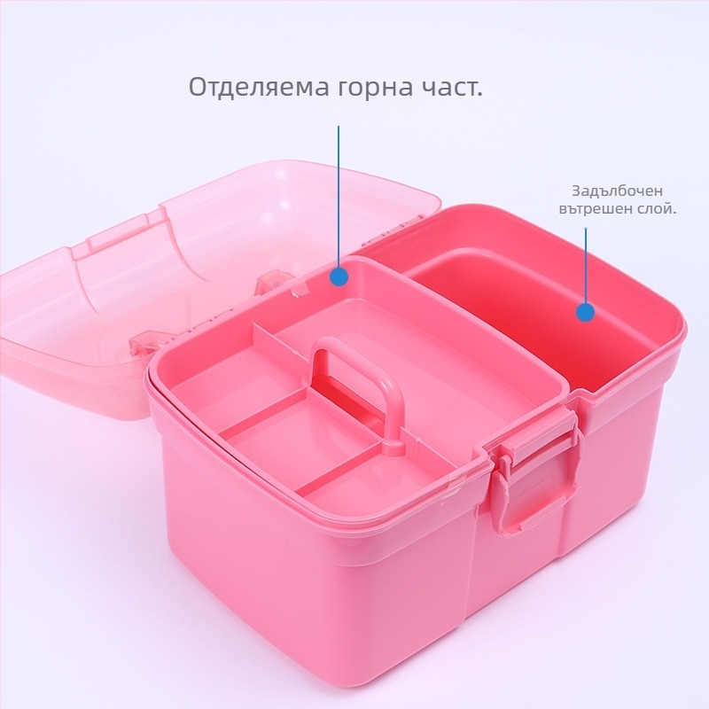 Маникюрна кутия за съхранение с двойно отделение, голям капацитет, пластмасов организатор за инструменти за нокти - 552 g, OEM Pinpai