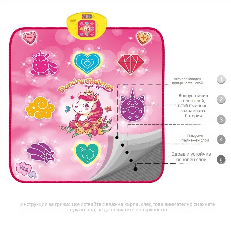 Интерактивна детска пиано-танцова подложка с педал за крак - образователна играчка, лека тъкан, 5 см дебелина, за деца 4-6 години