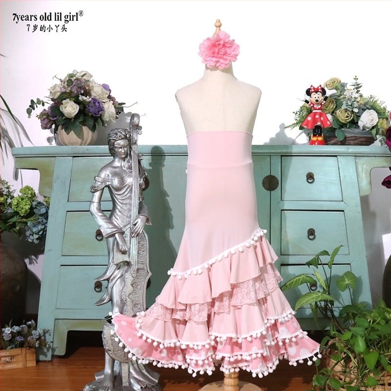 Детска фламенко танцова пола от полиестер с еластан, 90–95% полиестер, зима 2025, стил литературно ретро