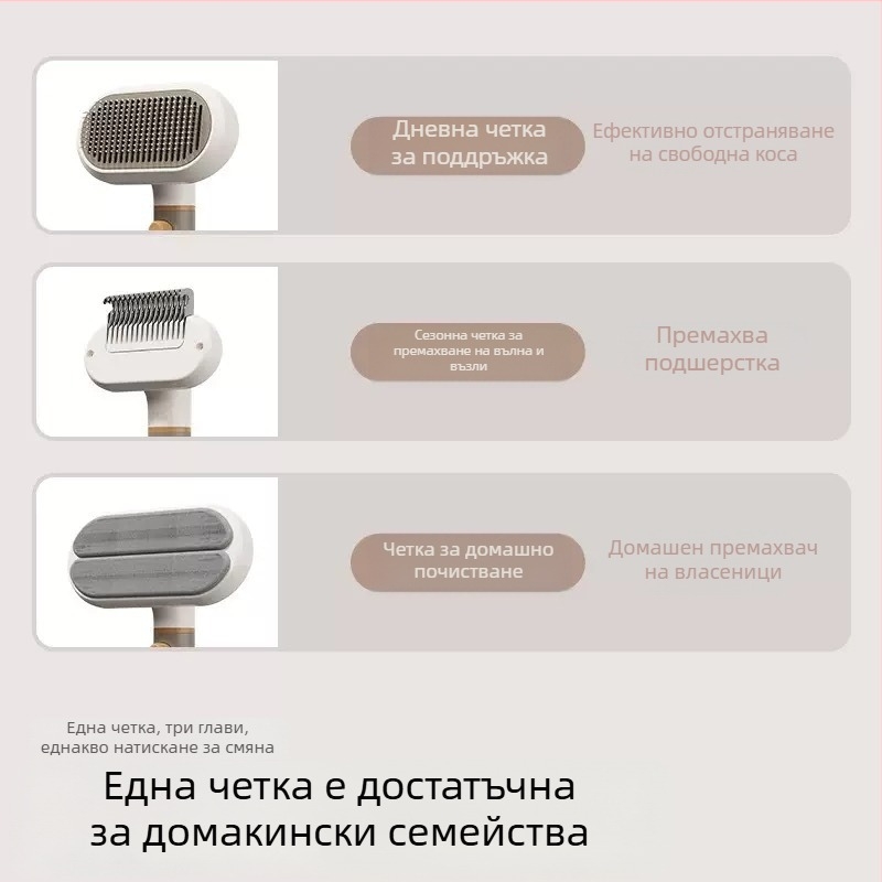 Гребен за котки – 3 в 1: разплитане на възли, премахване на залепнал косъм и свободен косъм – ABS + неръждаема стомана