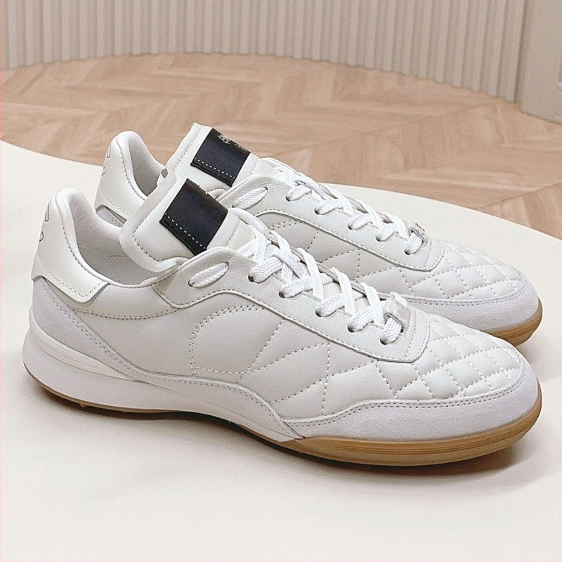 Унисекс спортни обувки от естествена кожа, кръгъл нос, връзки, диамантена шарка, гумена подметка