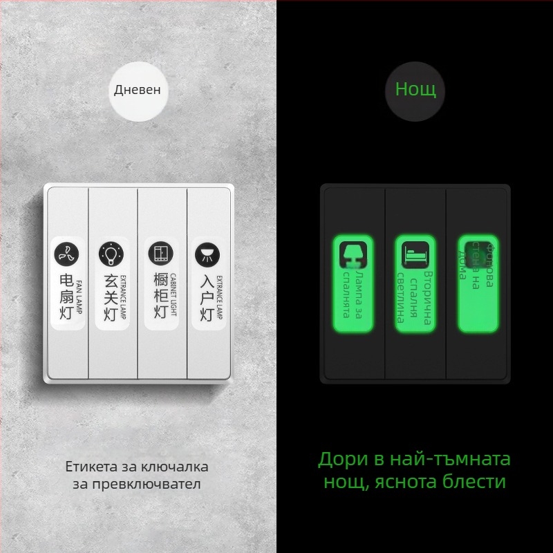 Светещ етикет за превключвател на осветлението – декоративен стенен стикер с защитен капак, модерен минимализъм