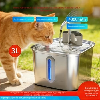 3L Неръждаема стомана Умен диспенсър за вода за домашни любимци с инфрачервен сензор, автоматична поилка за котки и кучета, разглобяем