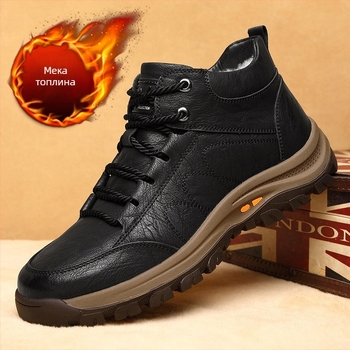 Мъжки кожени ботуши Мартин, двуслойна говежда кожа, гумена подметка, вътрешност от вълна и кашмир, зимни